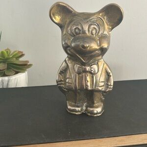 Walt Disney Mickey Mouse solid brass figurine Paperweight Suit & Bow 4.5” H
